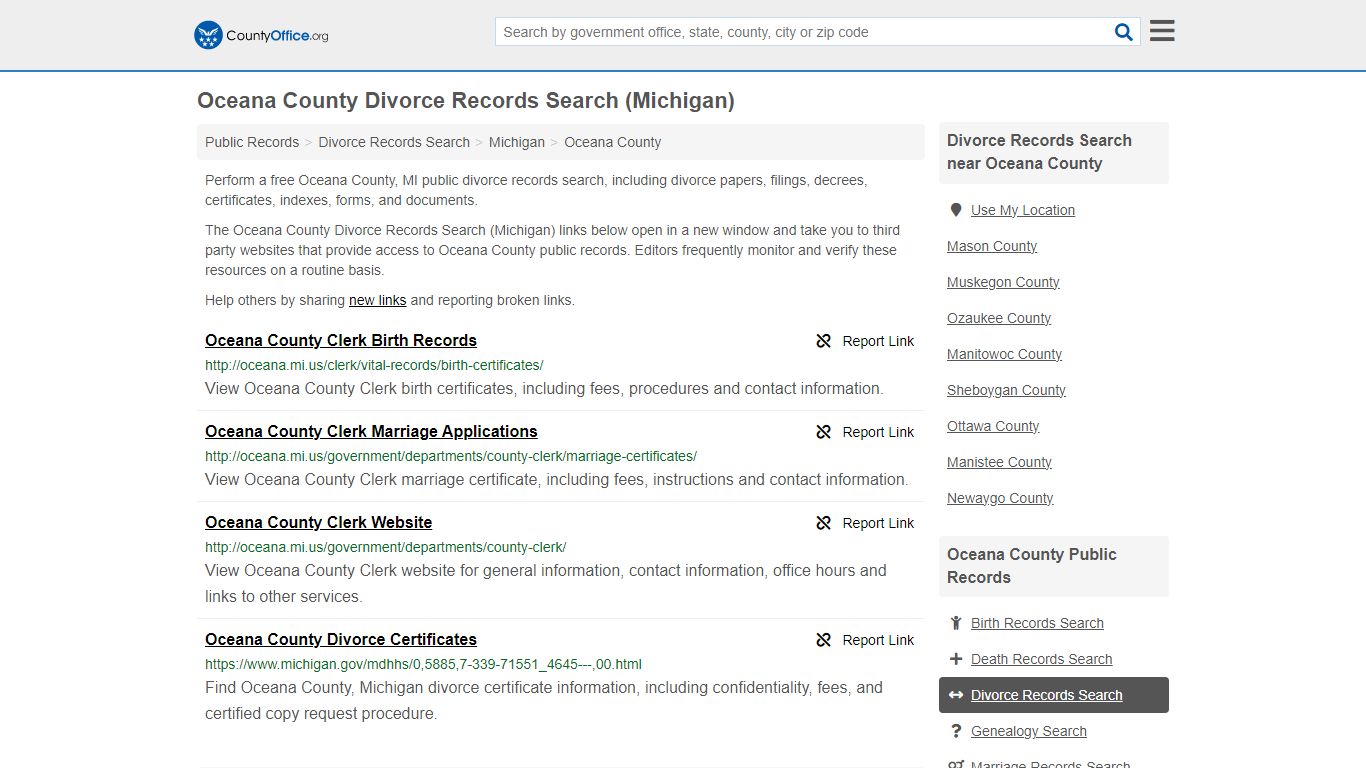 Oceana County Divorce Records Search (Michigan) - County Office